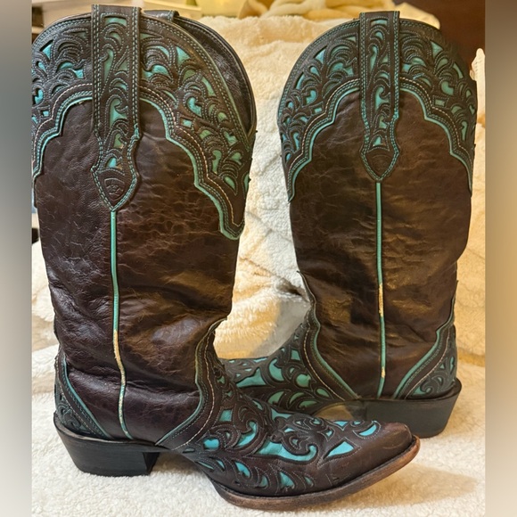 ***SOLD***Ariat Women’s Western Boots 9B Brown Turquoise Cutout Leather Cowboy - Picture 7 of 15